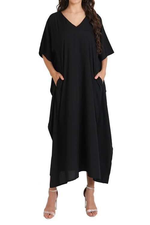 Women Kaftans Dresses with Pockets in Black