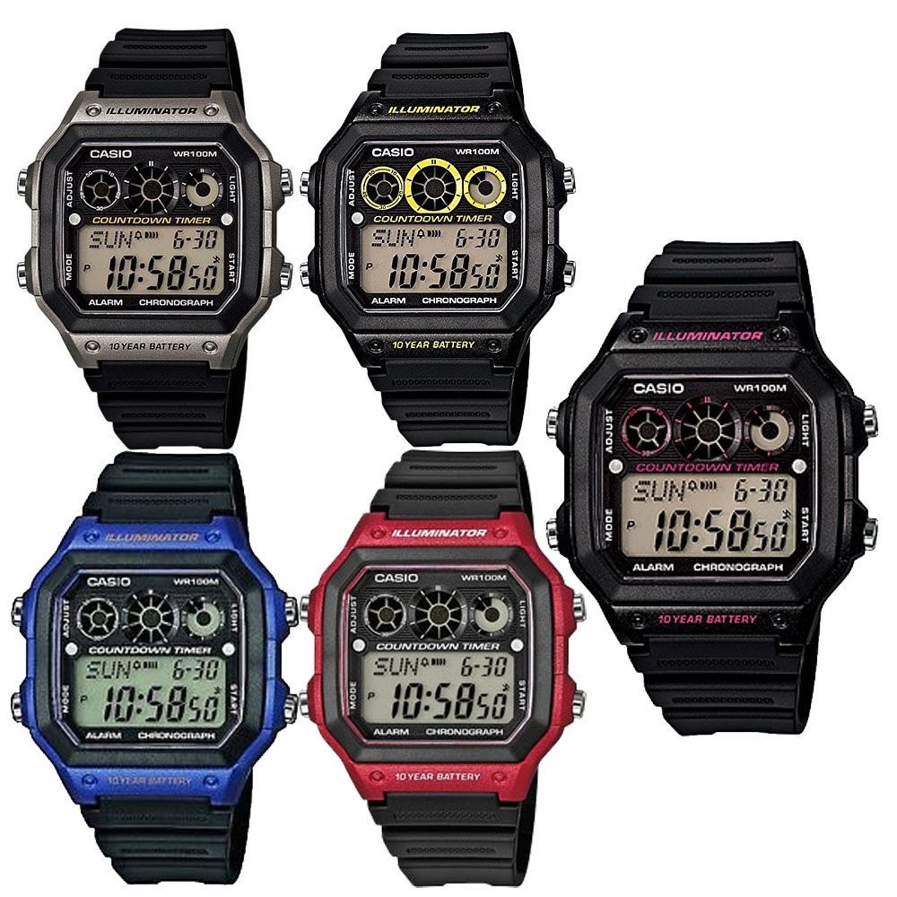 Casio Gents Black Rubber Quartz Watch with Digital Dial AE-1300WH