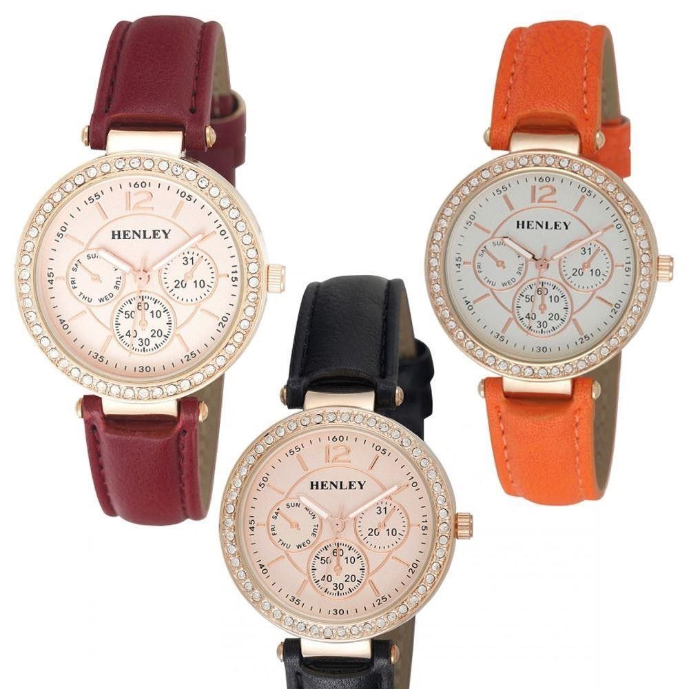 Henley Ladies Fashion rose gold dial Leather Strap Watch H06105