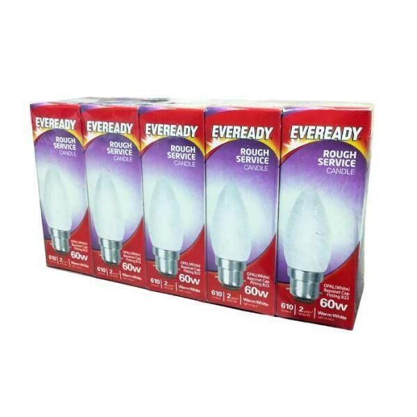 Eveready Candle BC 60W Opal Rough Service Warm White (Pack of 10)