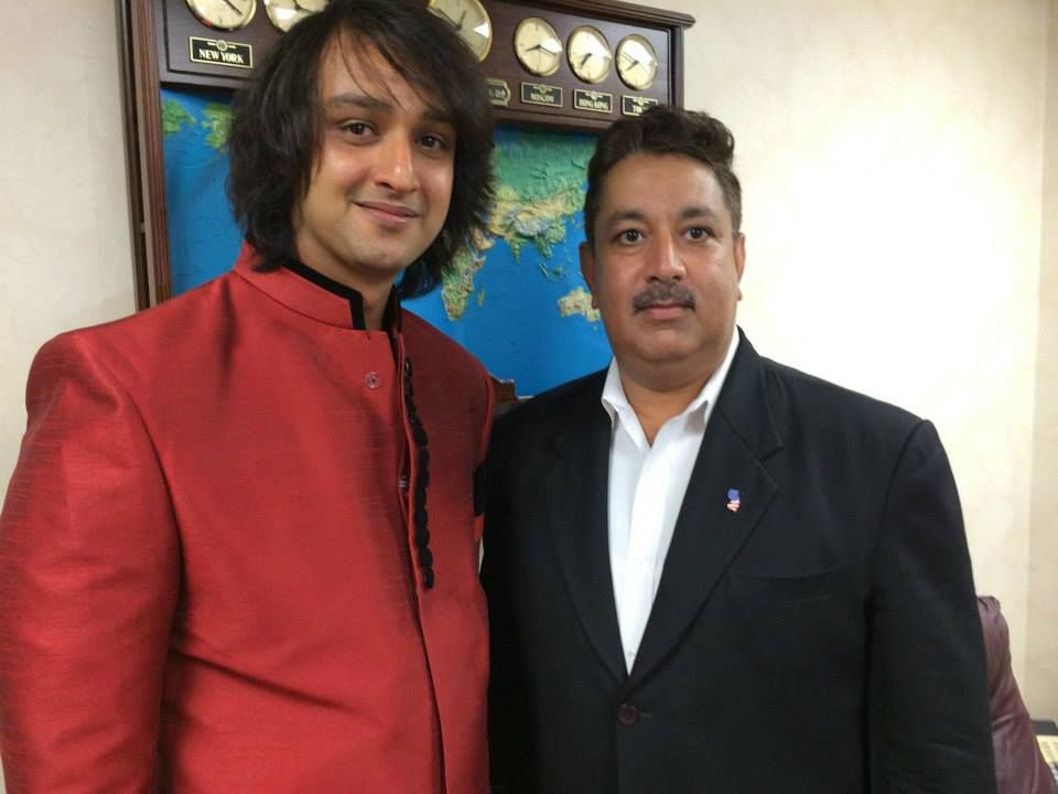 Apex Technology Group Inc. President Sarvesh Kumar Dharayan with Indian TV actor Saurabh Raj Jain at the TV Asia Studio in New Jersey