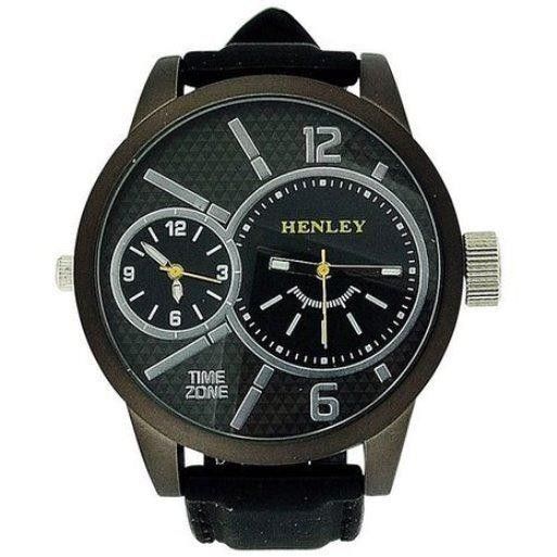 Henley Dual Time Men's Quartz Watch Black Silicone Strap H02065.3