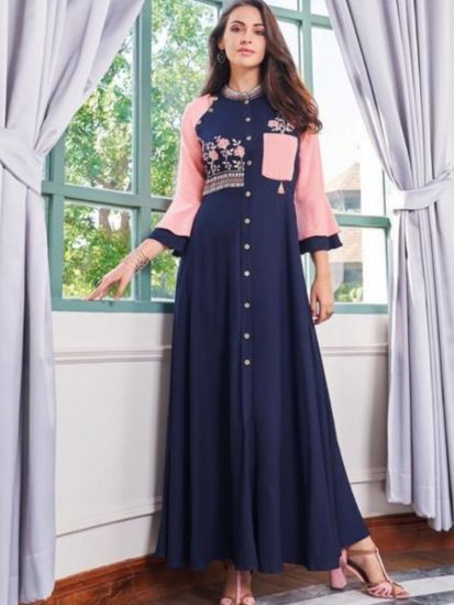 Designer Kurti in Blue Color Reyon Gold with Embroidery