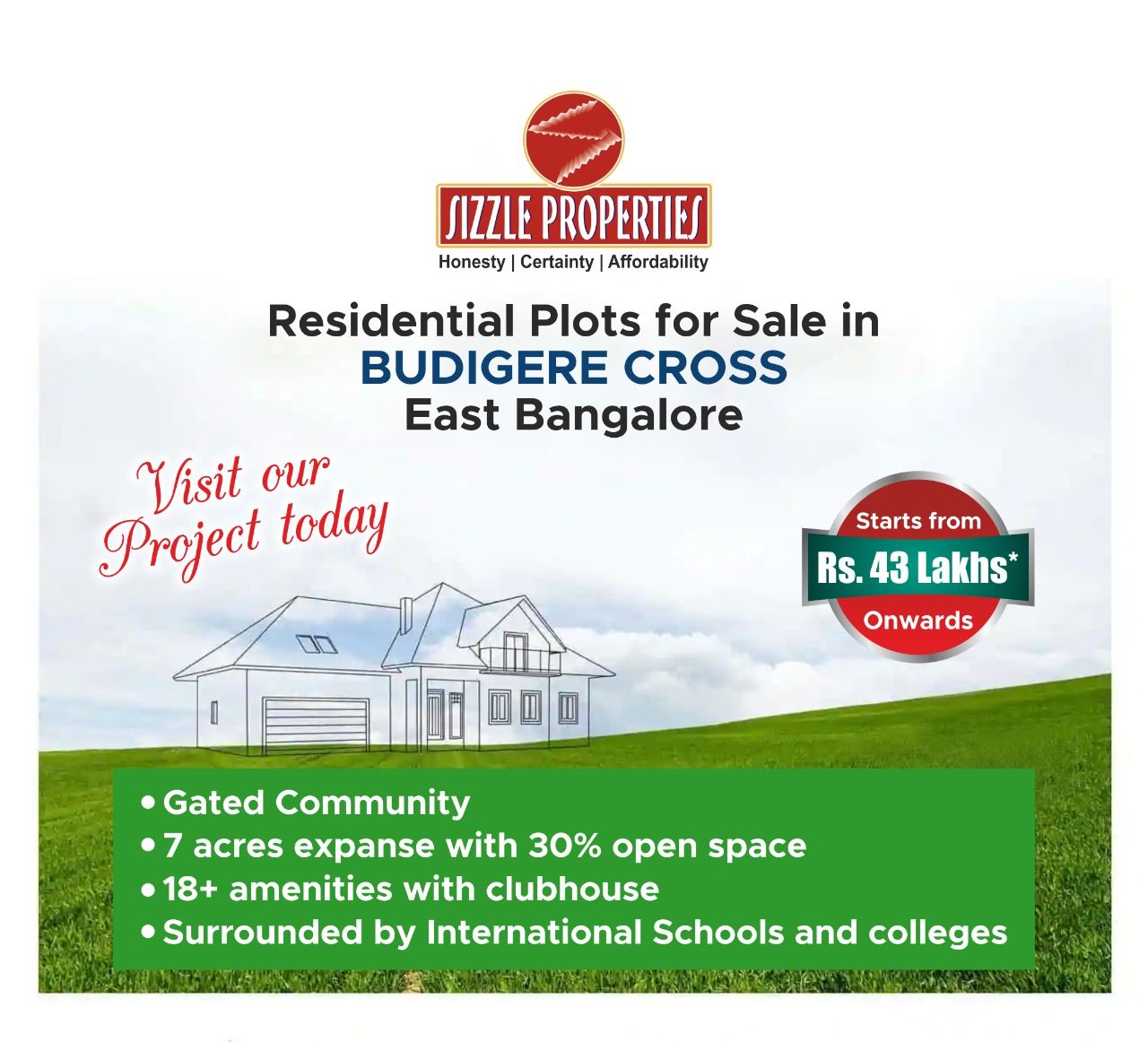 Sizzle Evergreen, BMRDA approved plots @ Budigere Cross