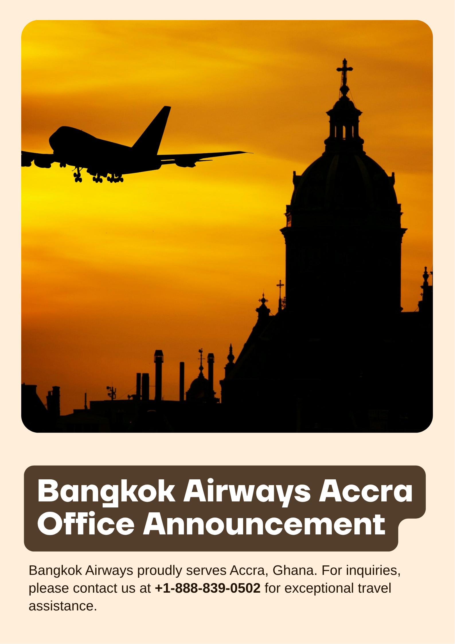 Bangkok Airways Accra Office in Ghana +1-888-839-0502