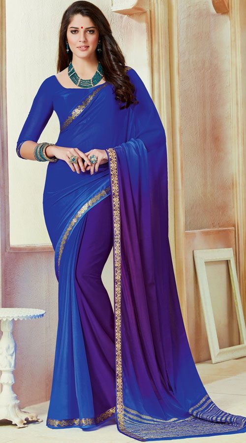 Beautiful Chiffon Blue Bridesmaid Saree With Double Blouse