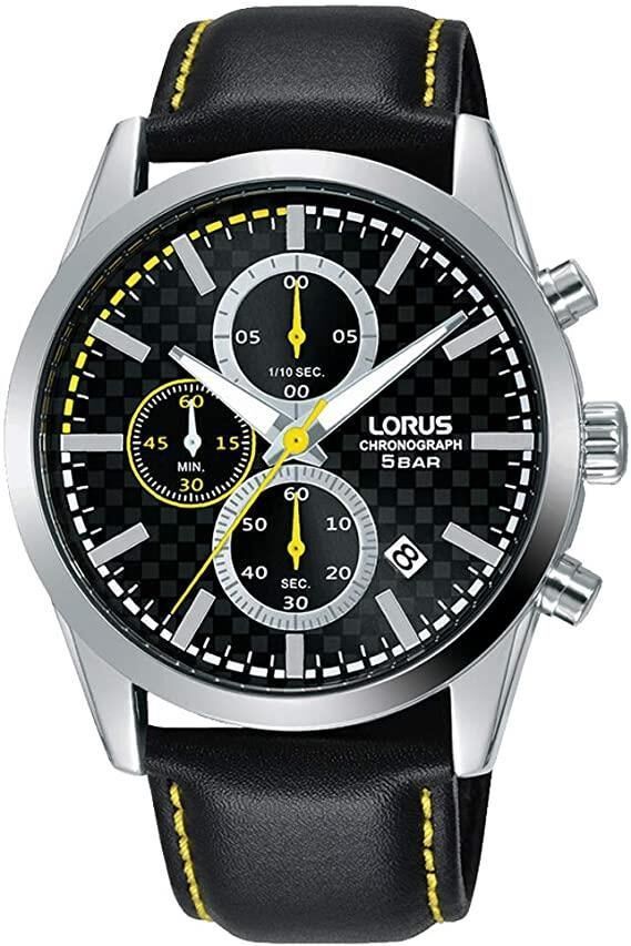 Lorus Mens Chronograph Quartz Watch with Black Leather Strap RM395FX9